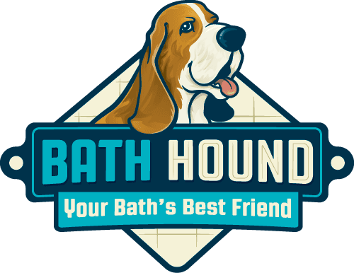 Bath Hound logo featuring a happy basset hound with tagline Your Bath's Best Friend