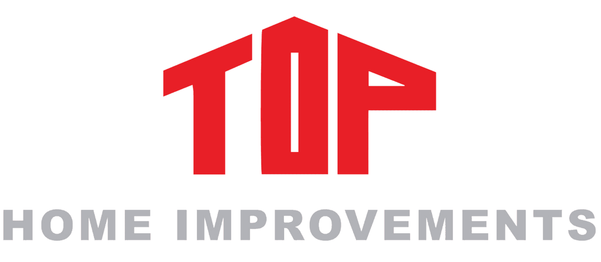 TOP Home Improvements logo featuring red house roof icon with company name in gray text below